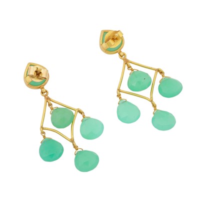 Lot 242 - A pair of chrysoprase chandelier earrings, circa 1965