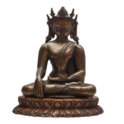 Lot 505 - A Tibetan bronze figure of the Shakyamuni Buddha, 19th century