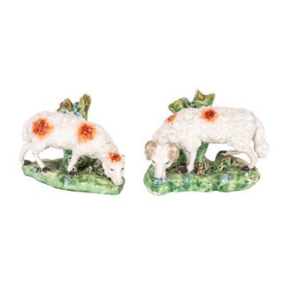 Lot 185 - A pair of Derby porcelain sheep; a ram and a ewe
