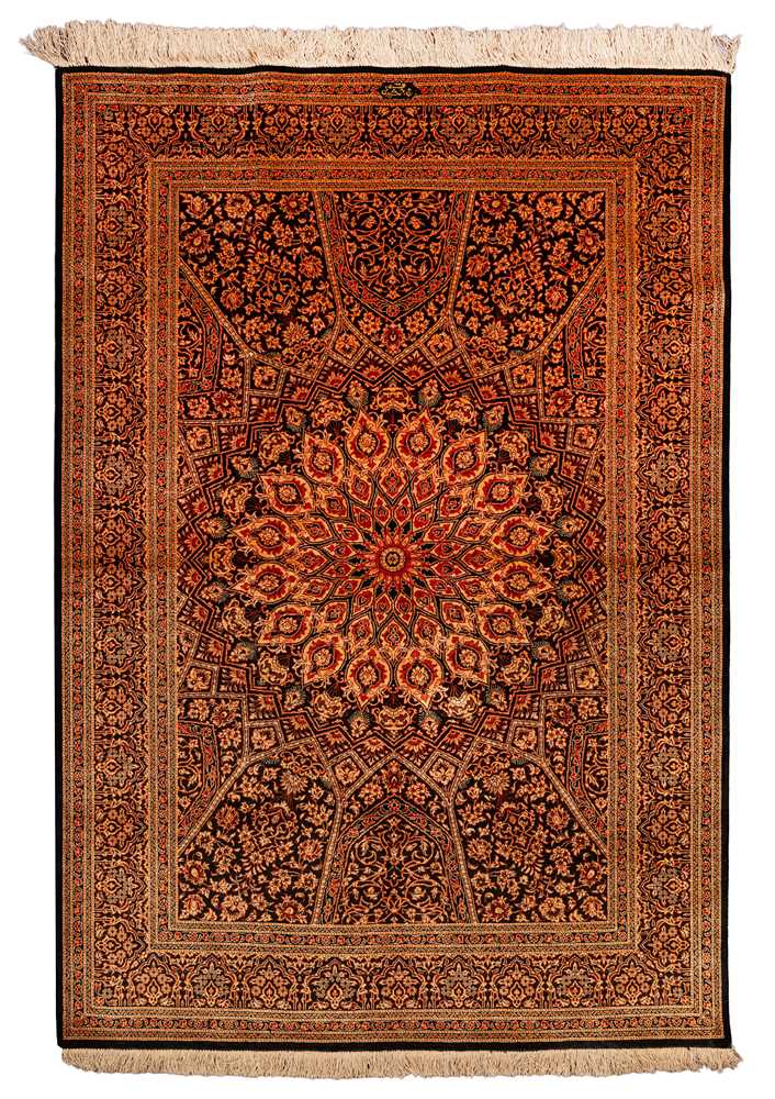 Lot 84 - An extremely fine & signed silk Qum rug, central Persia