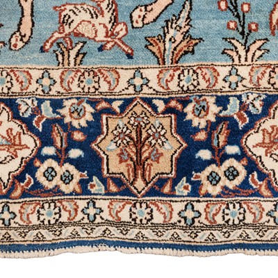 Lot 81 - A fine part silk Qum rug with hunting design, central Persia