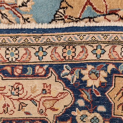 Lot 81 - A fine part silk Qum rug with hunting design, central Persia