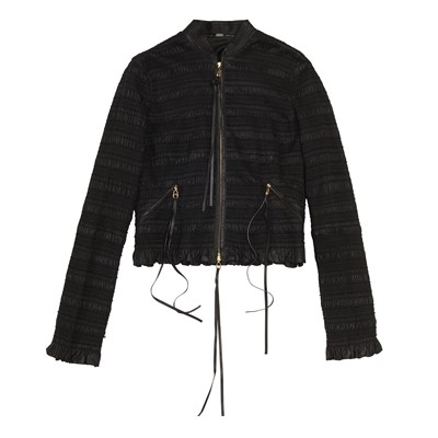 Lot 368 - Gianfranco Ferre Black Ruched Leather Jacket - Size 46