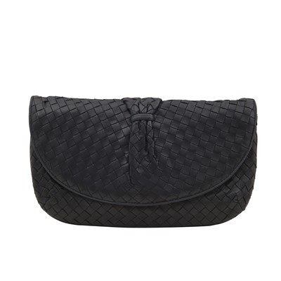 Lot 8 - Bottega Veneta Navy Intrecciato Half Moon Clutch