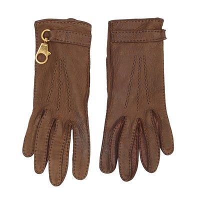 Lot 396 - Hermes Brown Snap Hook Gloves - Size 6.5