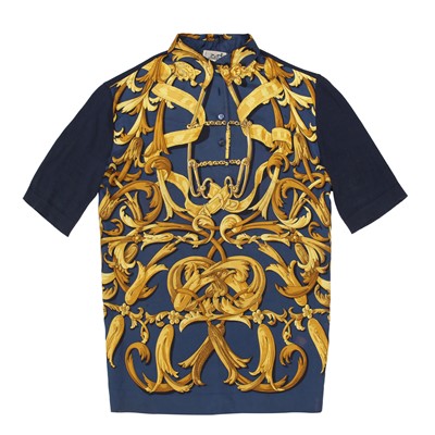 Lot 14 - Hermes Navy Scarf Front Knit - Size L