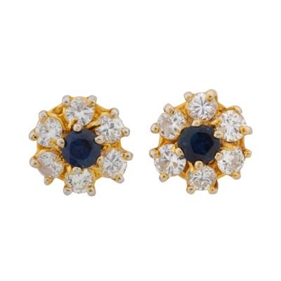 Lot 21 - A pair of sapphire and diamond stud earrings