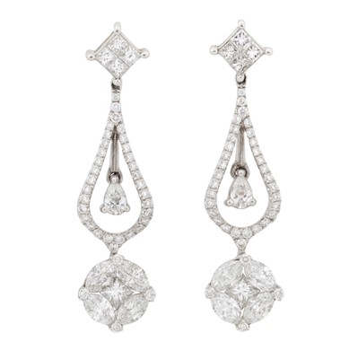 Lot 357 - A pair of diamond pendent earrings