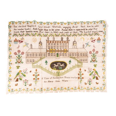 Lot 159 - Royal Family Interest - An early 19th century pictoral sampler of 'BUCKINGHAM HOUSE' (later Palace)