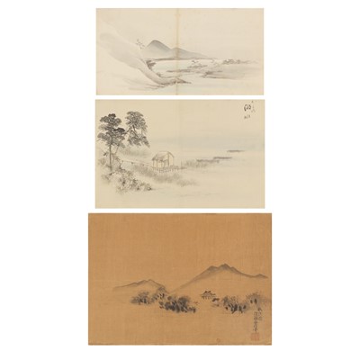 Lot 108 - Three Japanese ink on paper landscape paintings, Edo - Meiji period