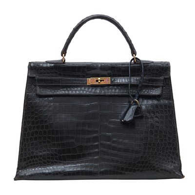 Lot 21 - λ Hermes Shiny Navy Porosus Crocodile Kelly Sellier 35