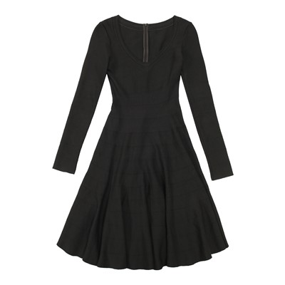 Lot 300 - Alaia Grey Wool Knit Skater Dress - Size M