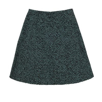 Lot 457 - Prada Turquoise Wool Herringbone Tweed Skirt - Size 44