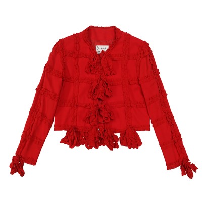 Lot 445 - Moschino Red Ruffle Short Jacket - Size 44