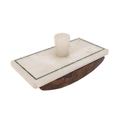 Lot 37 - A white alabaster lapis inlaid inkstand with silver mounts