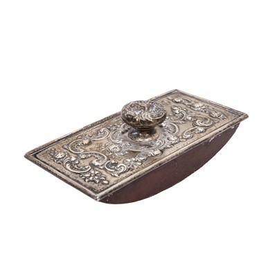 Lot 37 - A white alabaster lapis inlaid inkstand with silver mounts