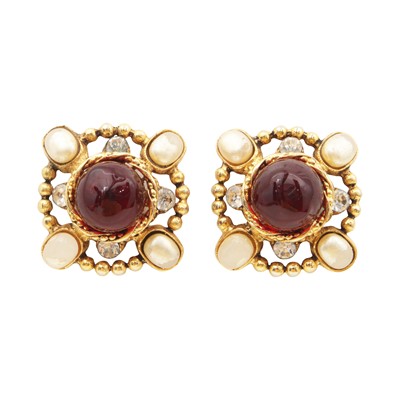 Lot 53 - Chanel Red Baroque Clip On Earrings