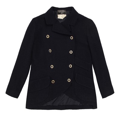 Lot 334 - Chanel Midnight Blue Wool Boucle Pea Coat - Size 44