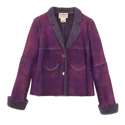 Lot 45 - Chanel Purple Marl Shearling Jacket - Size 40