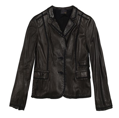 Lot 197 - Fendi Black Milestone Leather Blazer - Size 42