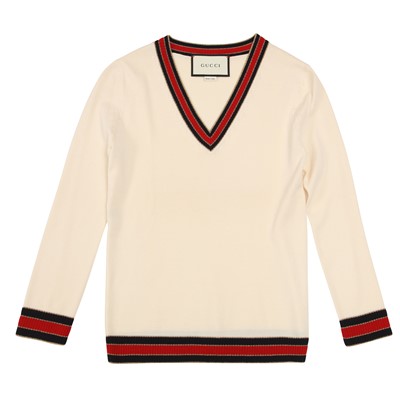 Lot 141 - Gucci Cream Lurex Trim V Neck Sweater - Size XS