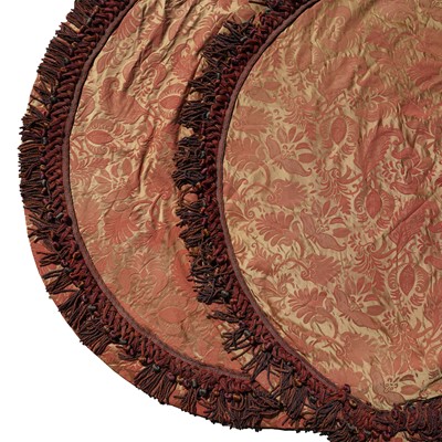 Lot 412 - A pair of heavy silk damask circular table covers