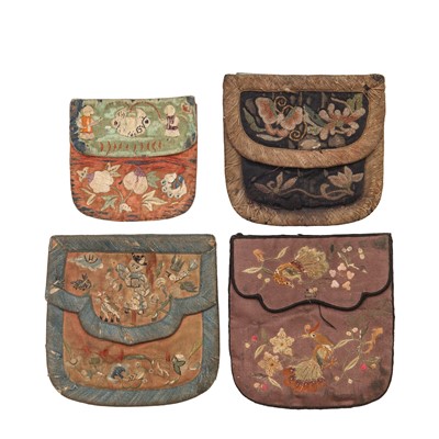 Lot 563 - Four Chinese embroidered silk purses, Qing dynasty