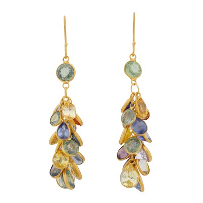 Lot 247 - A pair of sapphire pendant earrings