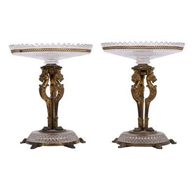 Lot 86 - A pair of French gilt metal and cut glass tazzas