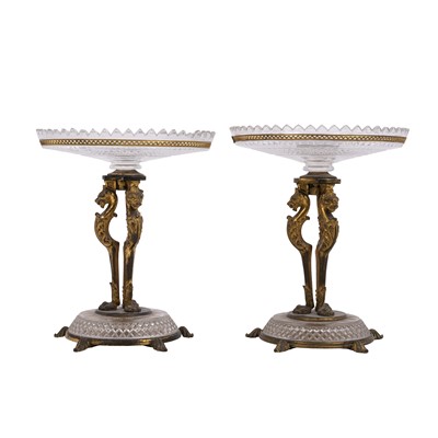 Lot 86 - A pair of French gilt metal and cut glass tazzas