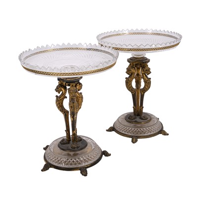Lot 86 - A pair of French gilt metal and cut glass tazzas