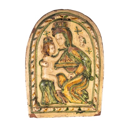 Lot 215 - A Southern European majolica icon or devotional plaque, likely Italian, circa 18th century