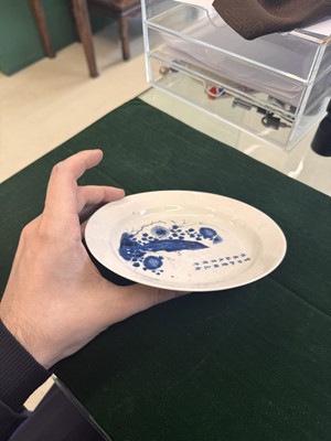 Lot 8 - A very fine Chinese blue and white 'chrysanthemum poem' dish, Qing dynasty, Kangxi period