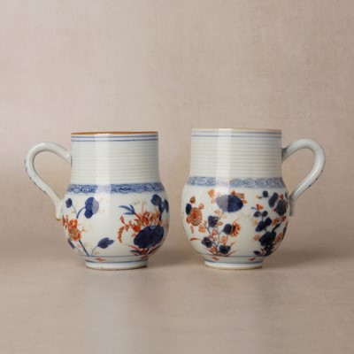 Lot 142 - Two Chinese export Imari 'floral' mugs, Qing dynasty, Kangxi period