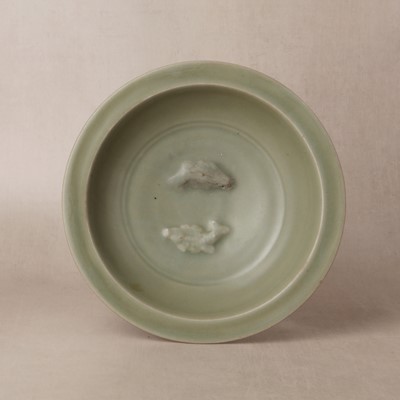 Lot 461 - A Chinese Longquan celadon 'twin fish' moulded dish, Song dynasty