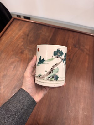 Lot 47 - A Chinese famille-rose 'Hou Yi' brushpot, bitong, Qing dynasty, Kangxi/Yongzheng period