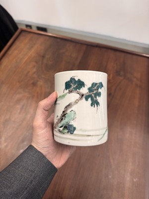 Lot 47 - A Chinese famille-rose 'Hou Yi' brushpot, bitong, Qing dynasty, Kangxi/Yongzheng period