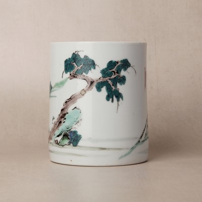 Lot 47 - A Chinese famille-rose 'Hou Yi' brushpot, bitong, Qing dynasty, Kangxi/Yongzheng period