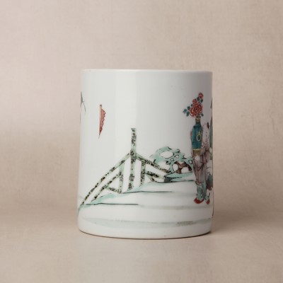 Lot 47 - A Chinese famille-rose 'Hou Yi' brushpot, bitong, Qing dynasty, Kangxi/Yongzheng period