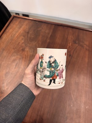 Lot 47 - A Chinese famille-rose 'Hou Yi' brushpot, bitong, Qing dynasty, Kangxi/Yongzheng period