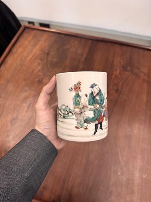 Lot 47 - A Chinese famille-rose 'Hou Yi' brushpot, bitong, Qing dynasty, Kangxi/Yongzheng period