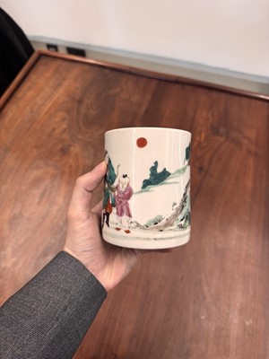 Lot 47 - A Chinese famille-rose 'Hou Yi' brushpot, bitong, Qing dynasty, Kangxi/Yongzheng period