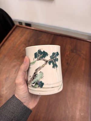 Lot 47 - A Chinese famille-rose 'Hou Yi' brushpot, bitong, Qing dynasty, Kangxi/Yongzheng period