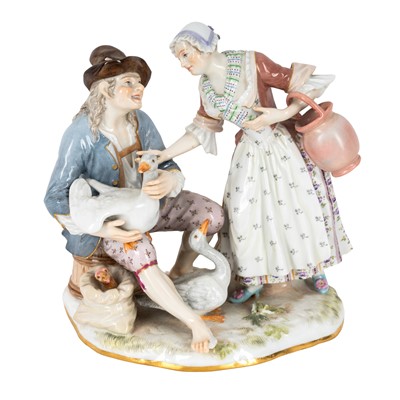 Lot 181 - Meissen figure group, The Deal with Geese, late 19th century