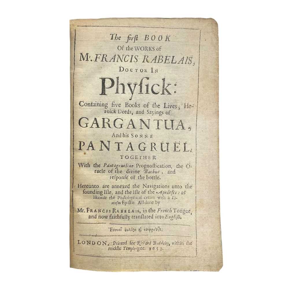 Lot 8 - Rabelais (François) The First [and Second] Book of the Works, First edition in English