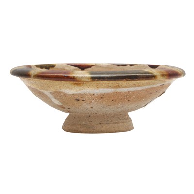 Lot 246 - A Chinese sancai-glazed pottery stem bowl, Tang dynasty