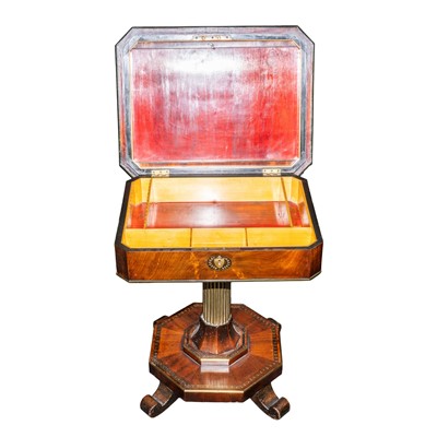 Lot 46 - An early 19th century mother of pearl and brass inlaid mahogany work table