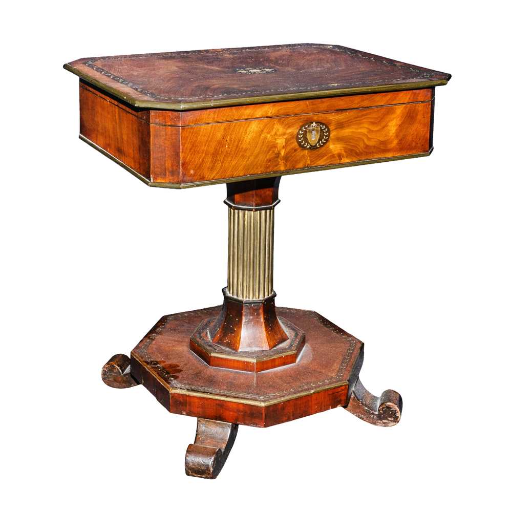 Lot 46 - An early 19th century mother of pearl and brass inlaid mahogany work table