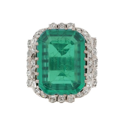Lot 312 - A synthetic emerald and diamond ring