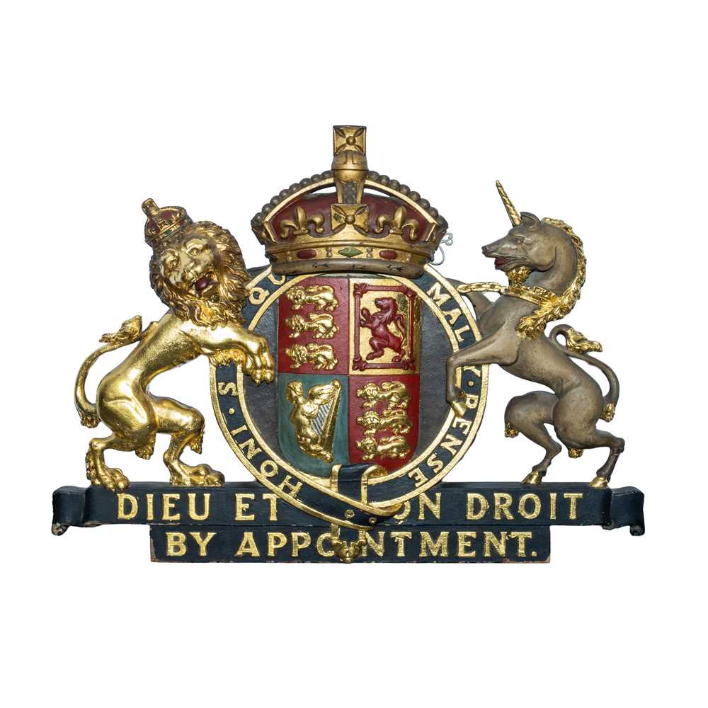 Lot 92 - A carved pine and polychrome painted Royal Coat of Arms, circa 1902-52